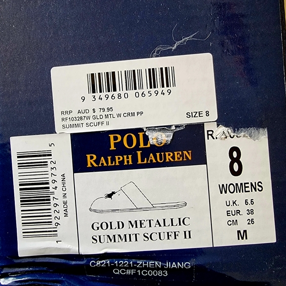 Polo Ralph Laurens Summit Scuff II Slippers in Gold Metallic w/ Cream - Picture 12 of 14